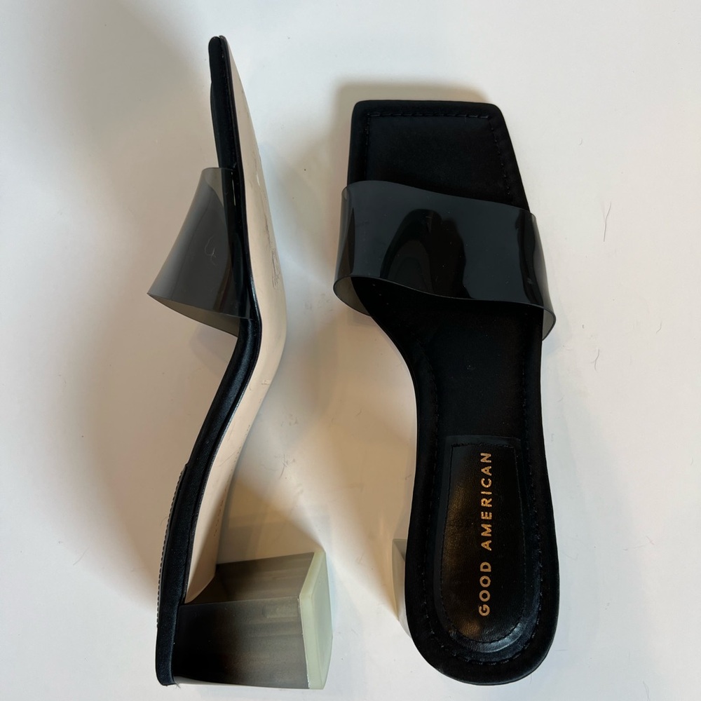 Good American Black Block Heel Square Toe Mule Slide Sandals Size8 - Picture 9 of 10